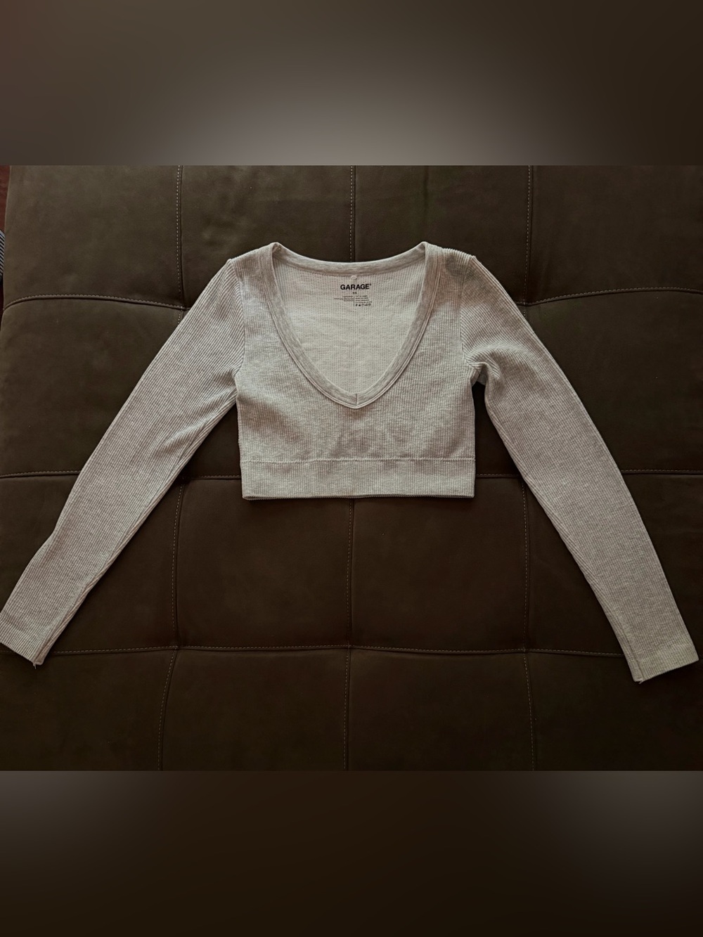 Garage Light Gray Ribbed V-Neck Crop Top